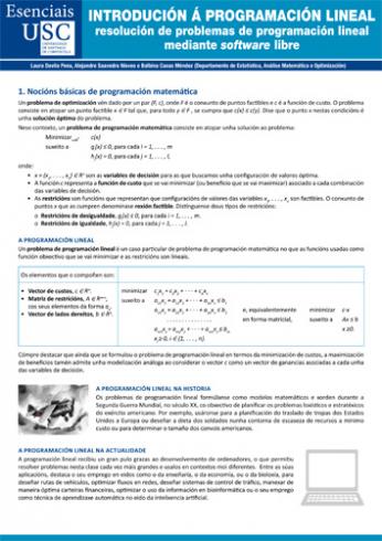 INTRODUCIÓN Á PROGRAMACIÓN LINEAL: RESOLUCIÓN DE PROBLEMAS DE PROGRAMACIÓN LINEAL MEDIANTE ‘SOFTWARE’ LIBRE